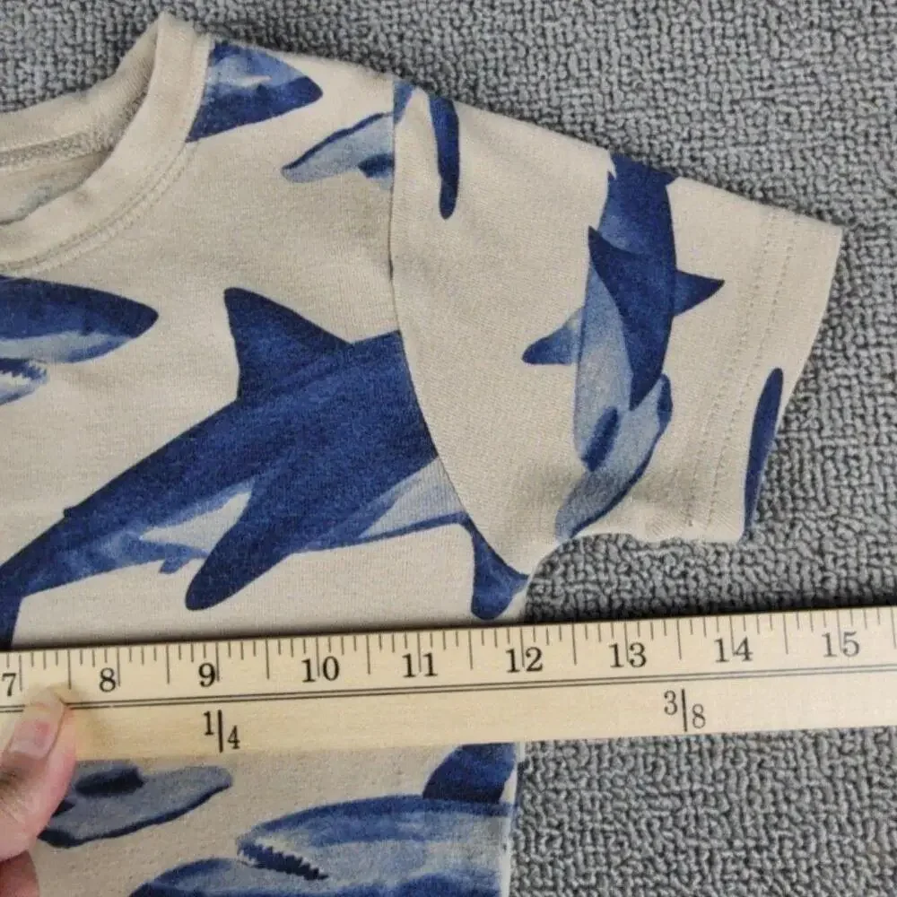Carter's Shirt Youth 6 Beige Blue Shark Allover Graphic Tee Short Sleeve Cotton